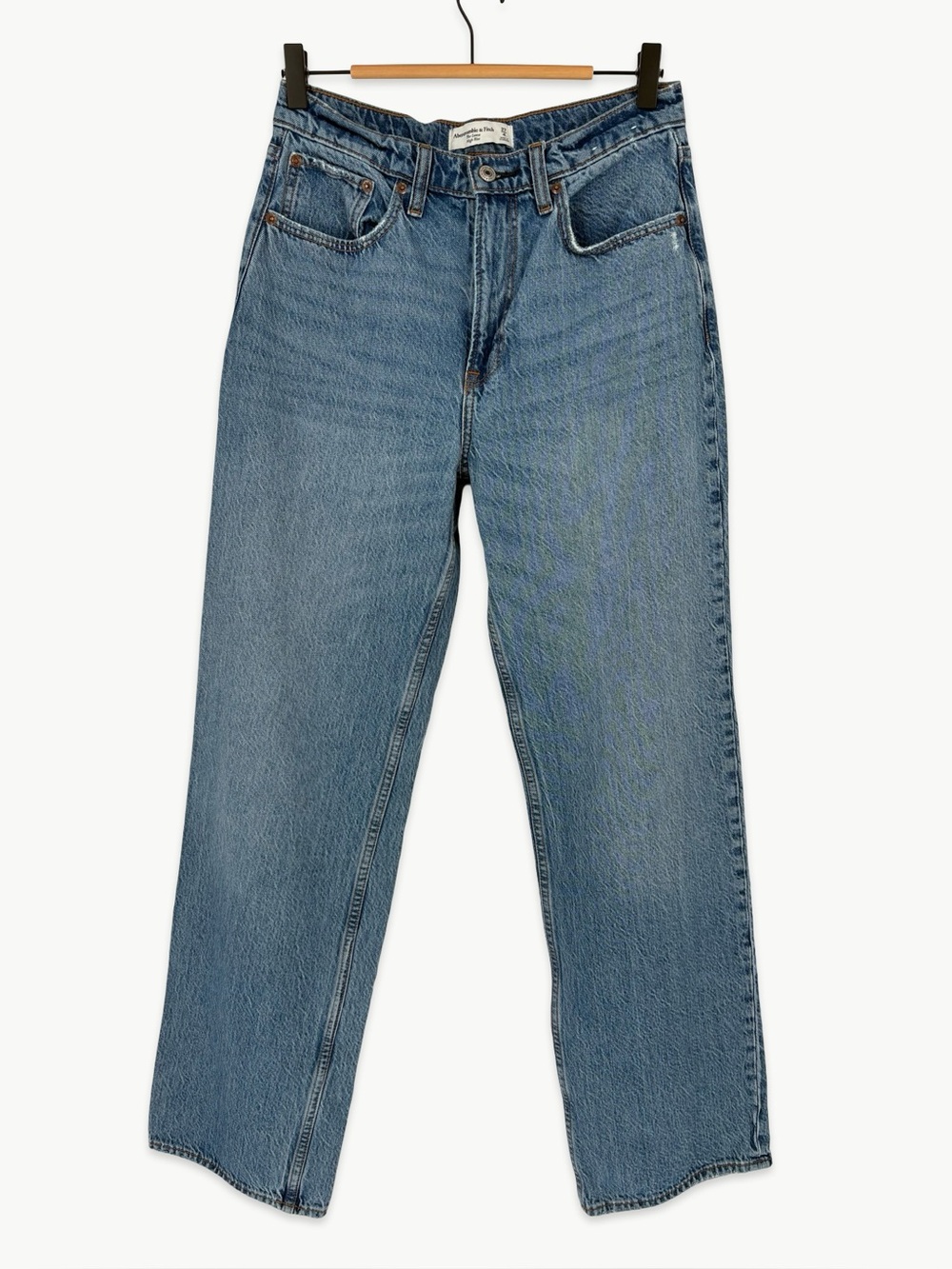 Abercrombie Drapey Rigid High Rise Loose Jeans Size 27/4 Long Medium Wash